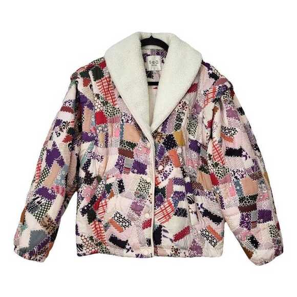 SEA NY Harlow Patchwork Faux Fur Puffer Jacket S NWT Quilted Boho Small - Picture 12 of 12